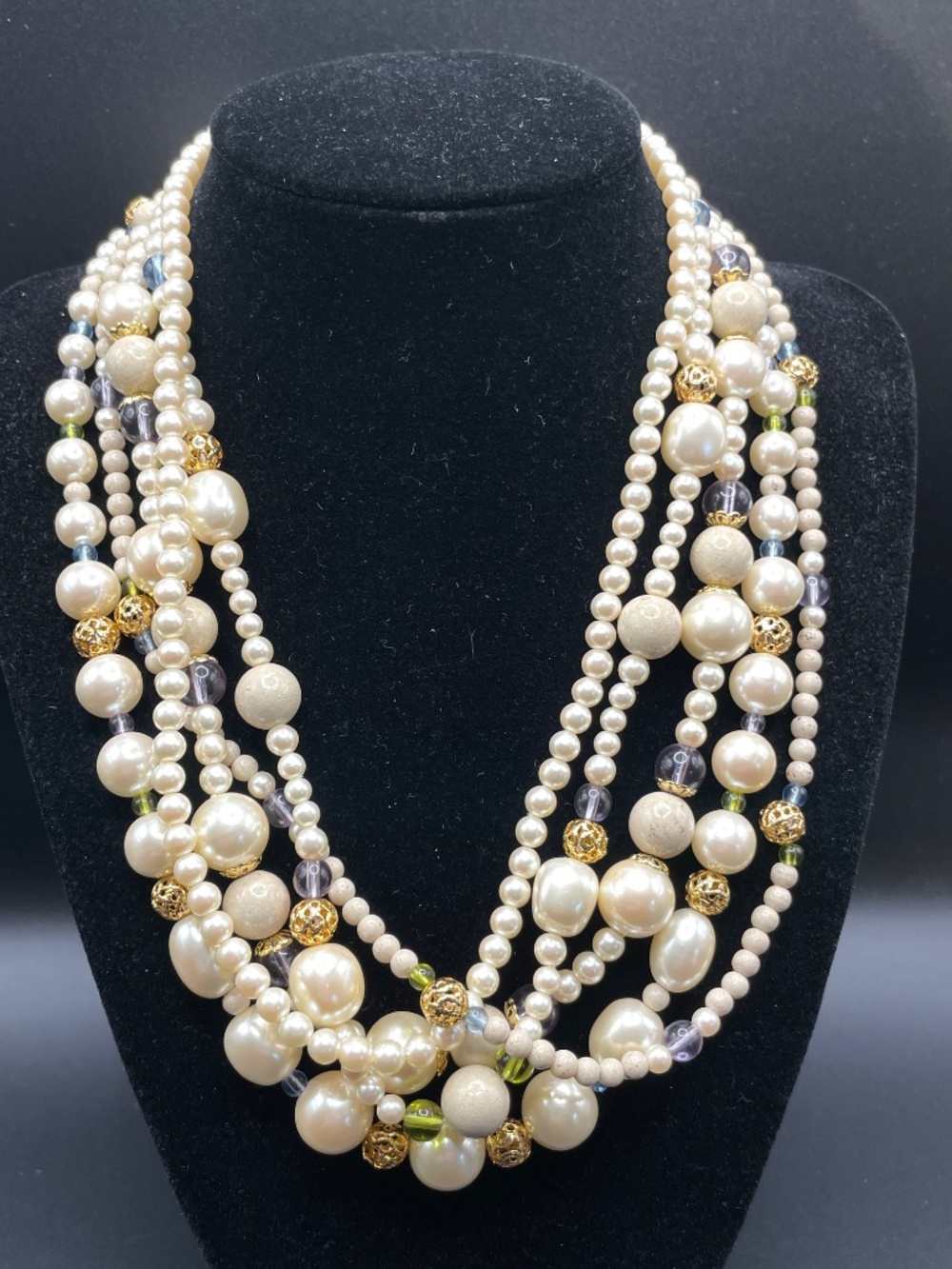Vintage Liz Claiborne LCI Multi Strand Faux Pearl Necklace